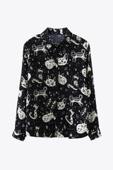 Cat Print Button-Up Shirt - Trendsi - Flyclothing LLC