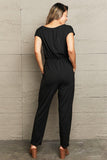 Boat Neck Short Sleeve Jumpsuit with Pockets - Trendsi