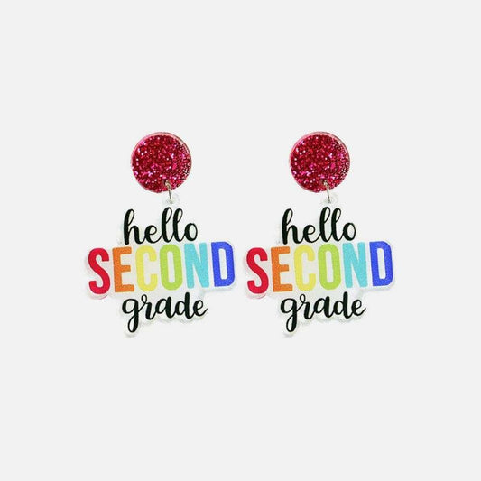 HELLO SECOND GRADE Acrylic Dangle Earrings - Trendsi - Flyclothing LLC