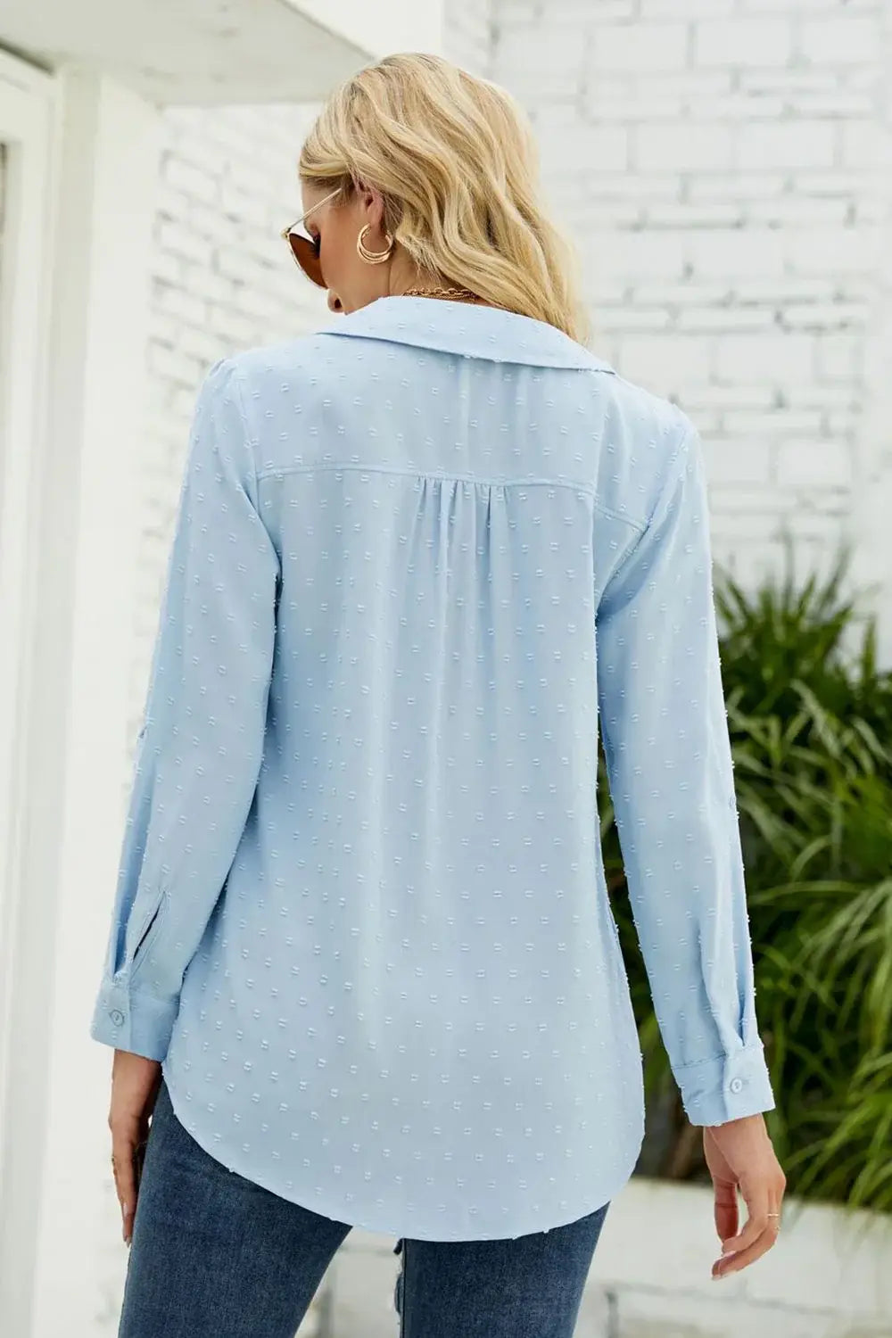 Swiss Dot Johnny Collar Blouse - Trendsi - Flyclothing LLC