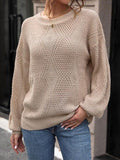 Eyelet Round Neck Long Sleeve Knit Top - Trendsi