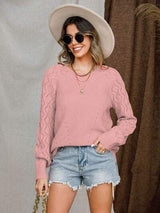Openwork Round Neck Raglan Sleeve Sweater - Trendsi - Flyclothing LLC