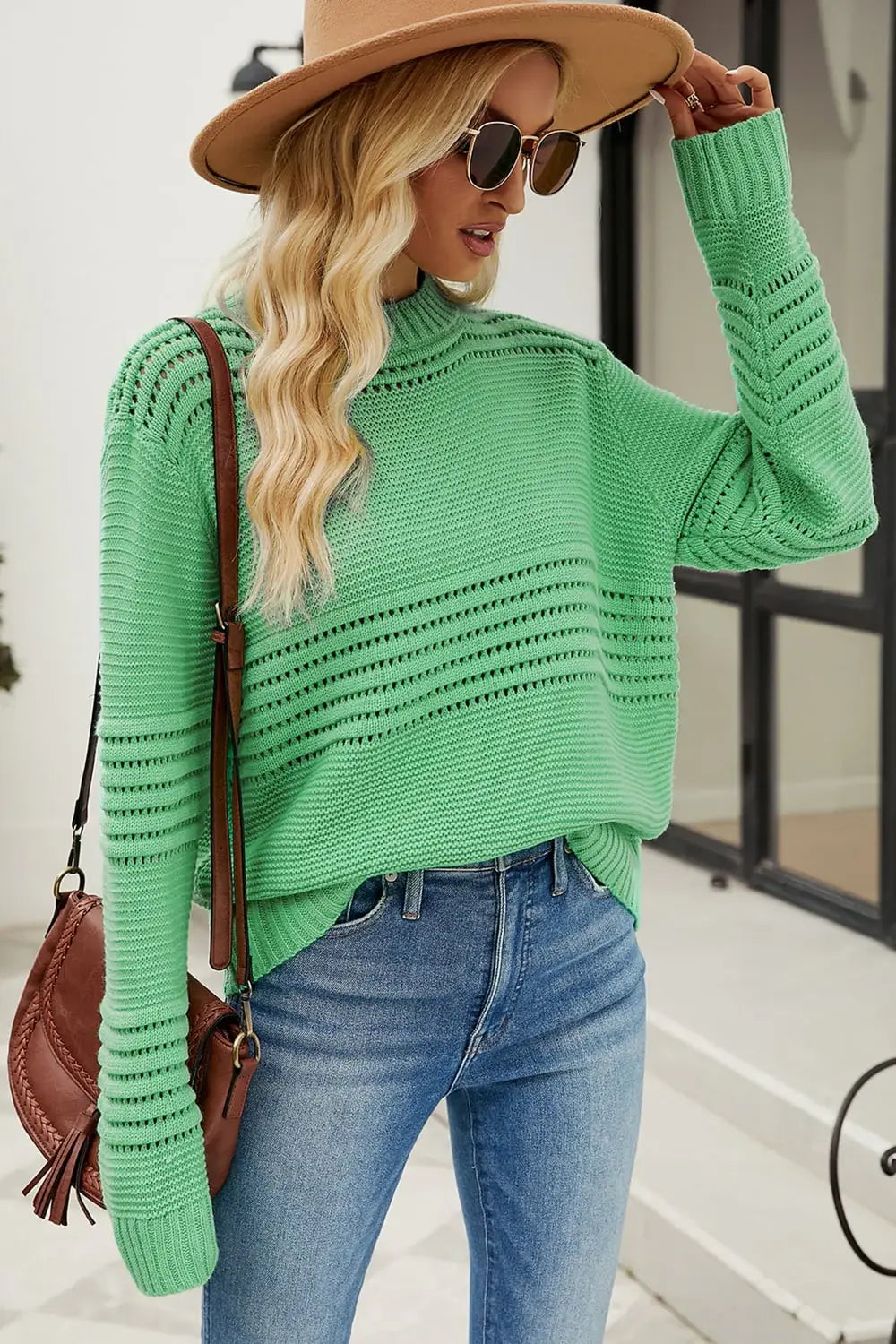 Round Neck Opnework Long Sleeve Pullover Sweater - Trendsi - Flyclothing LLC
