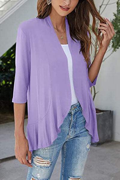 Open Front Three-Quarter Sleeve Cardigan - Trendsi - Flyclothing LLC