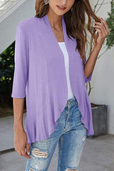 Open Front Three-Quarter Sleeve Cardigan - Trendsi - Flyclothing LLC