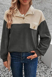 Color Block Quarter Button Dropped Shoulder Sweatshirt - Trendsi