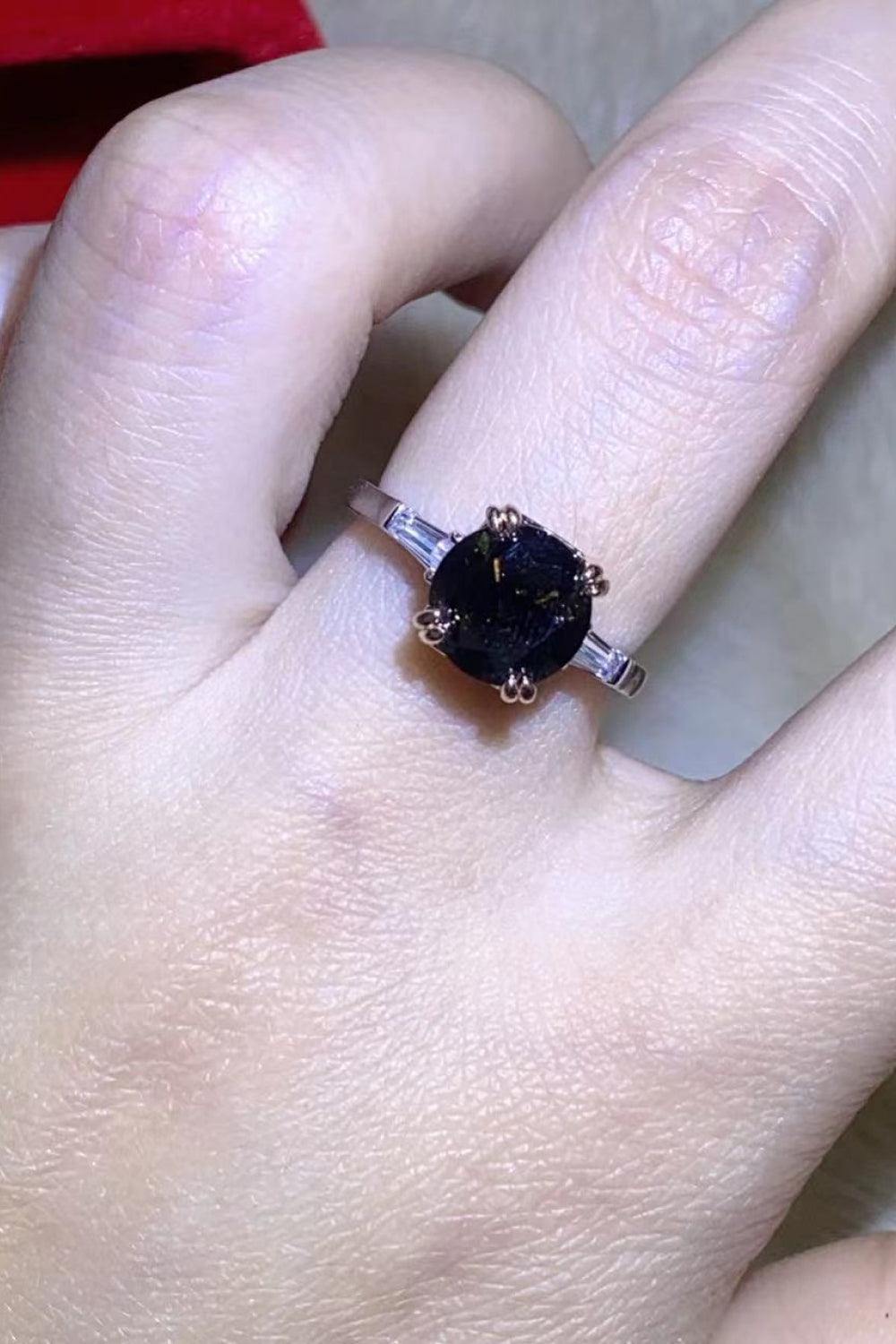 2 Carat Black Moissanite Platinum-Plated Ring - Trendsi