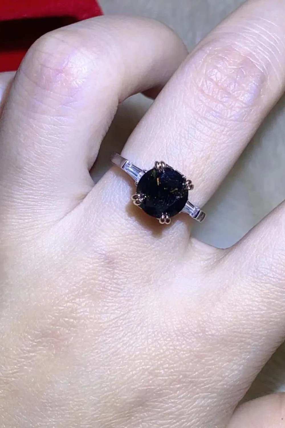 2 Carat Black Moissanite Platinum-Plated Ring - Trendsi - Flyclothing LLC