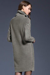 Full Size Mixed Knit Cowl Neck Dropped Shoulder Sweater Dress - Trendsi