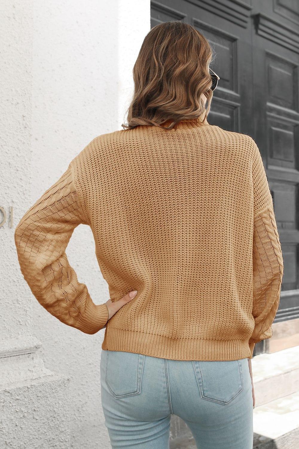Cable-Knit Turtleneck Sweater - Trendsi