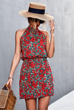 Floral Tied Sleeveless Mini Dress - Trendsi
