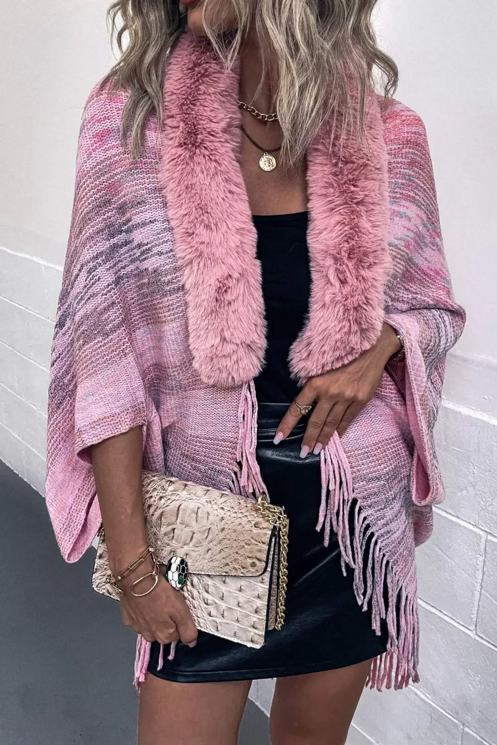 Open Front Fringe Hem Poncho - Trendsi - Flyclothing LLC