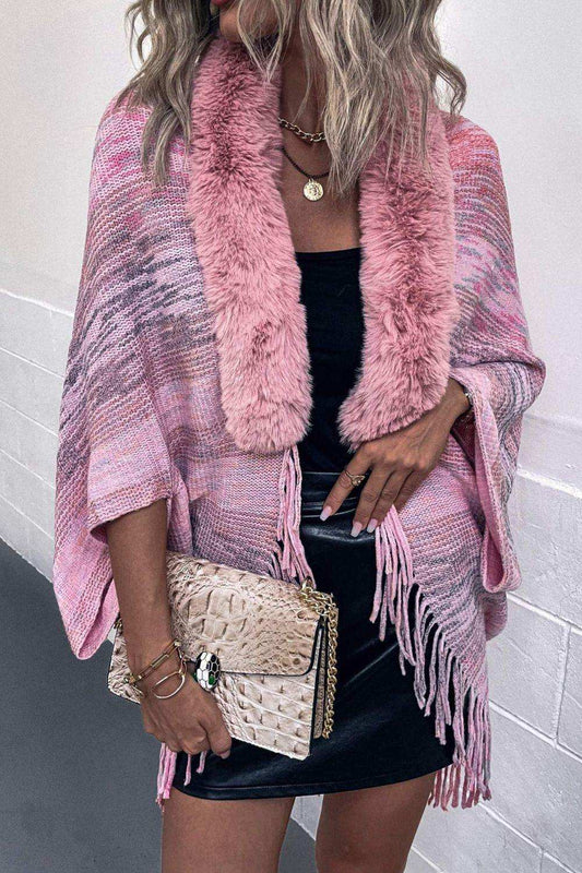 Open Front Fringe Hem Poncho - Trendsi - Flyclothing LLC