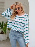 Round Neck Openwork Flare Sleeve Knit Top - Trendsi - Flyclothing LLC