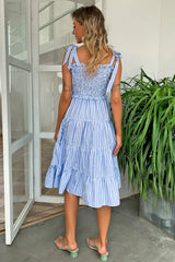 Striped Tie-Shoulder Tiered Dress - Trendsi - Flyclothing LLC