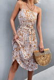 Printed Spaghetti Strap Decorative Button Belted Dress - Trendsi