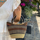 Bolga Tote, Neutrals with Leather Handle - 14-inch - Gitzell - Flyclothing LLC