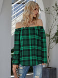 Off-Shoulder Striped Long Sleeve T-Shirt - Trendsi