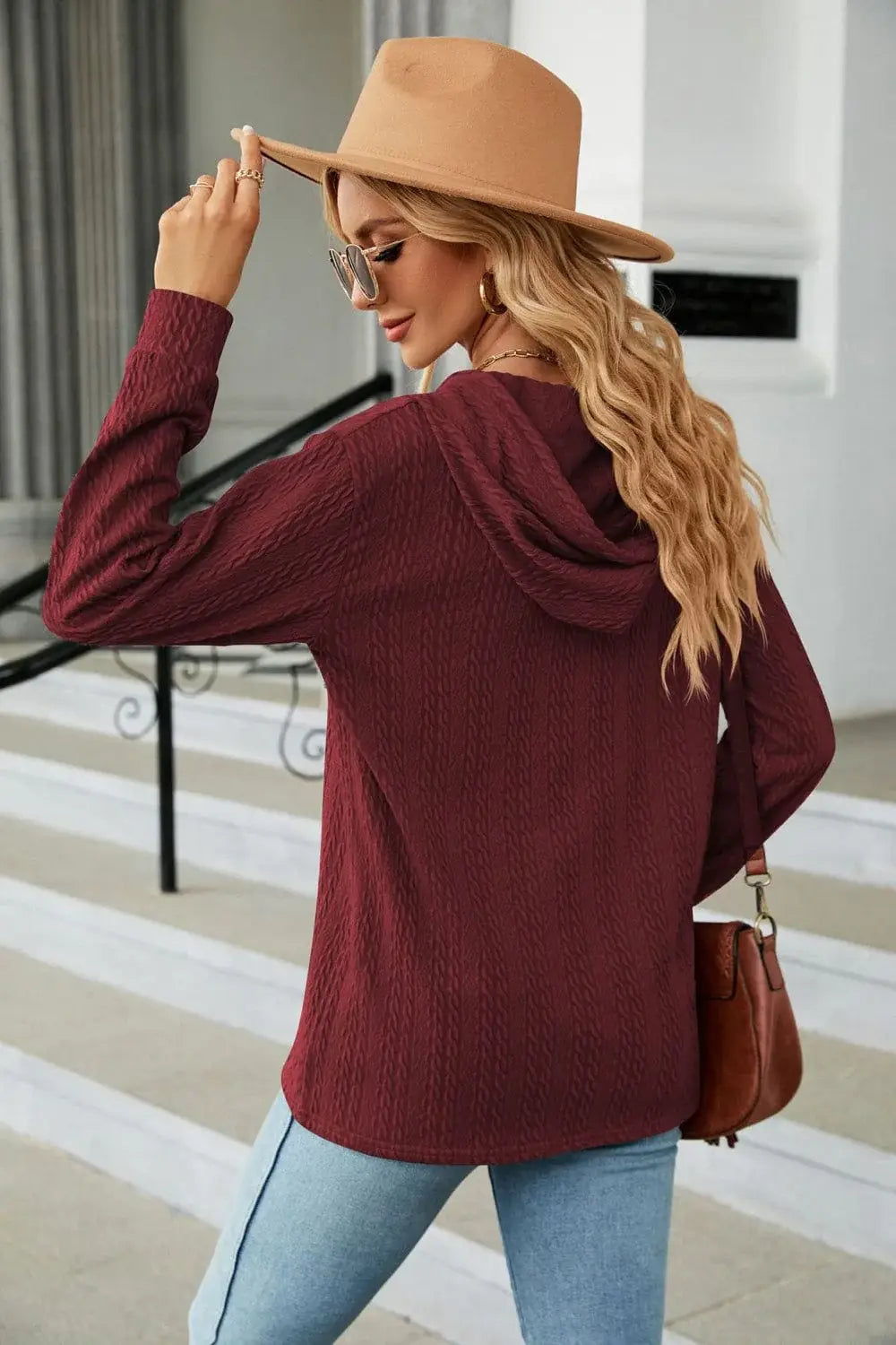 Cable-Knit Long Sleeve Hoodie - Trendsi - Flyclothing LLC