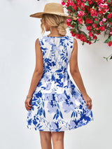 Floral V-Neck Tie Waist Sleeveless Dress - Trendsi - Flyclothing LLC