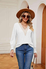 Contrast Flounce Sleeve Blouse - Trendsi