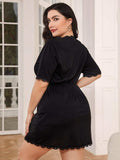 Plus Size Lace Trim Deep V Night Dress - Trendsi - Flyclothing LLC