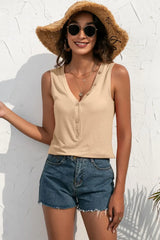 Buttoned Deep V Tank - Trendsi - Flyclothing LLC