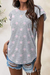 Printed Round Neck Short Sleeve T-Shirt - Trendsi - Flyclothing LLC
