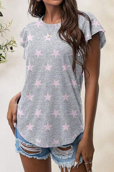 Printed Round Neck Short Sleeve T-Shirt - Trendsi - Flyclothing LLC