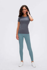 Round Neck Short Sleeve Active T-Shirt - Trendsi - Flyclothing LLC