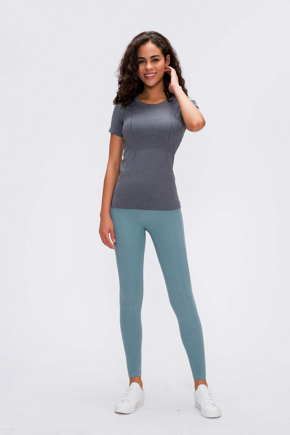 Round Neck Short Sleeve Active T-Shirt - Trendsi - Flyclothing LLC