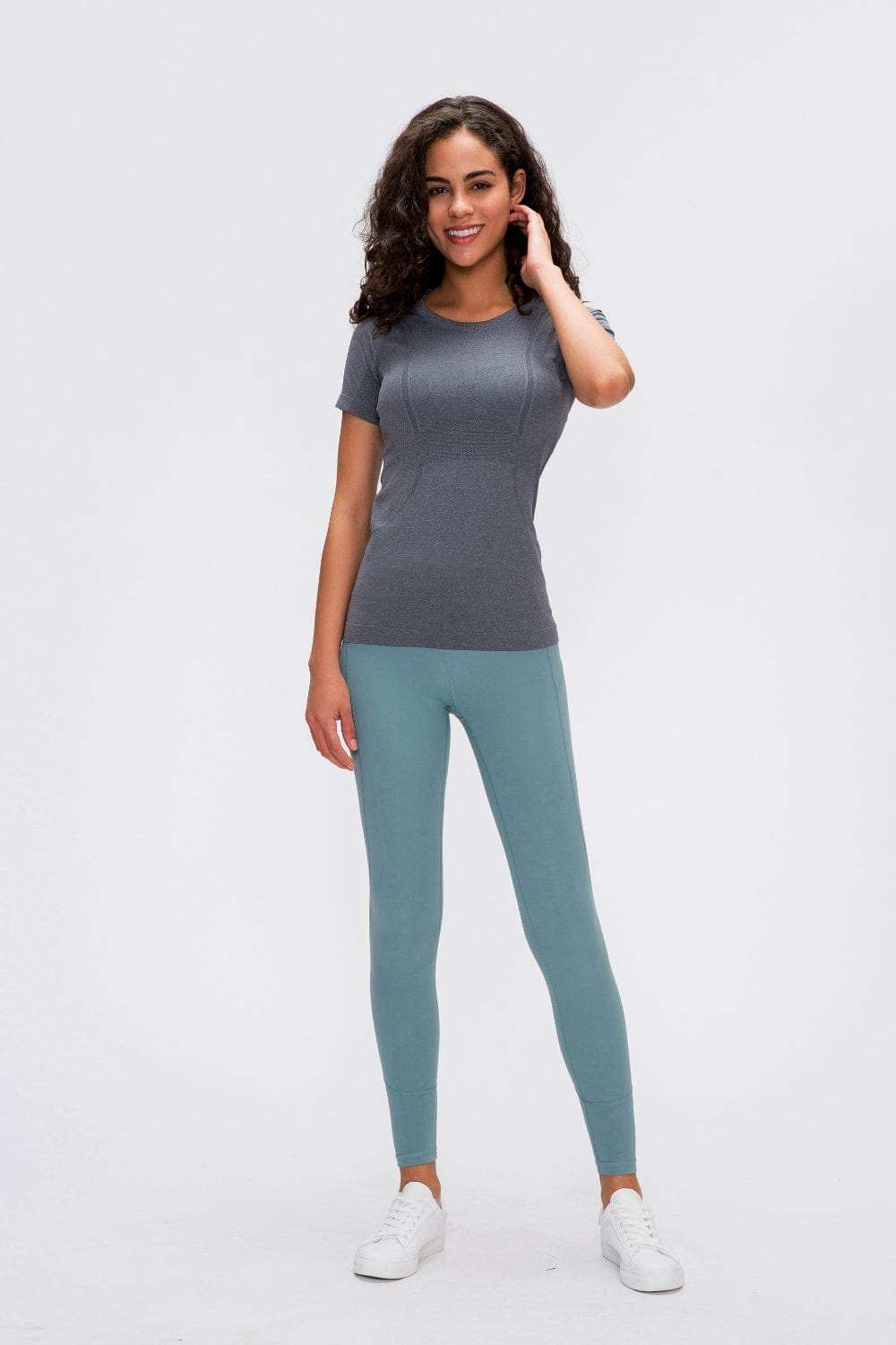 Round Neck Short Sleeve Active T-Shirt - Trendsi - Flyclothing LLC