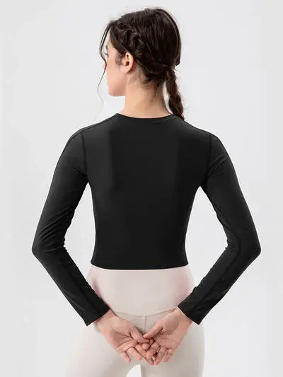 Round Neck Long Sleeve Active T-Shirt - Trendsi - Flyclothing LLC