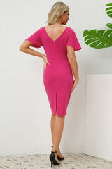 Slit Round Neck Flutter Sleeve Dress - Flyclothing LLC