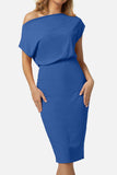 Boat Neck Short Sleeve Knee-Length Dress - Trendsi - Flyclothing LLC