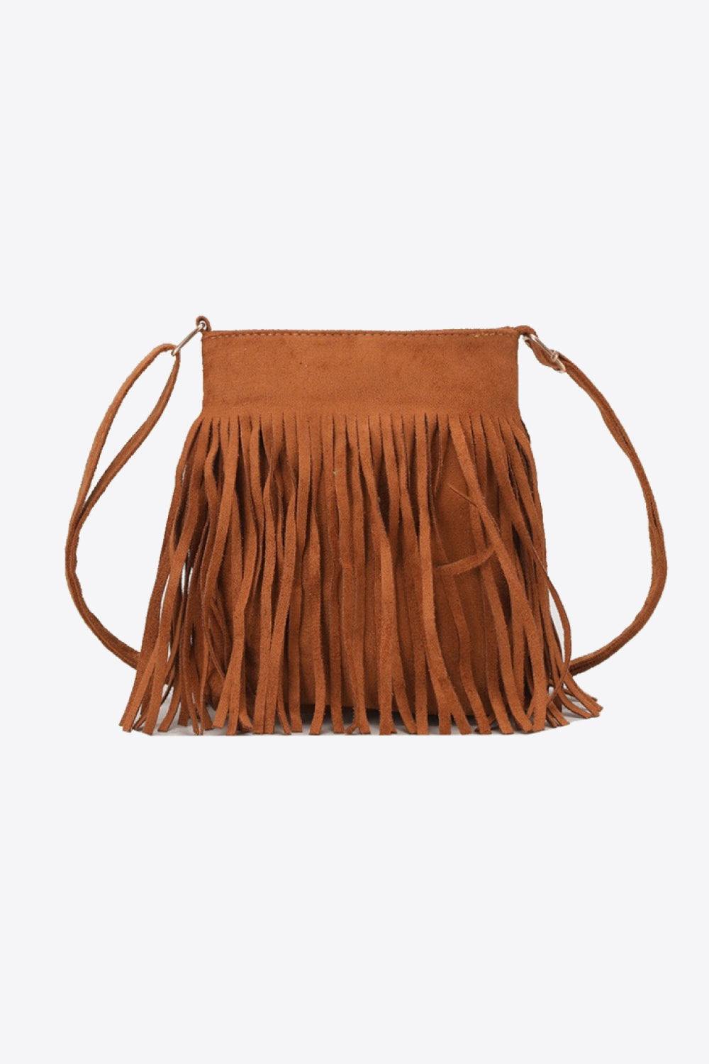 PU Leather Crossbody Bag with Fringe - Trendsi