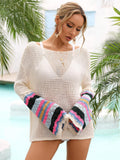 Rainbow Stripe Openwork Boat Neck Cover-Up - Trendsi