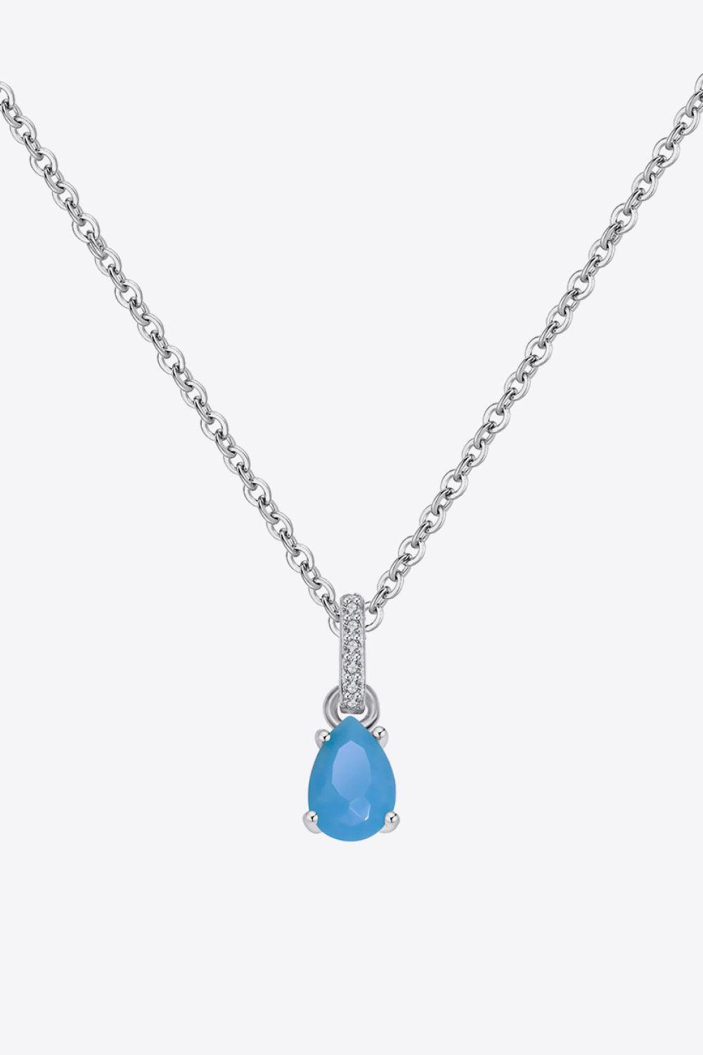 Teardrop Turquoise 4-Prong Pendant Necklace - Flyclothing LLC