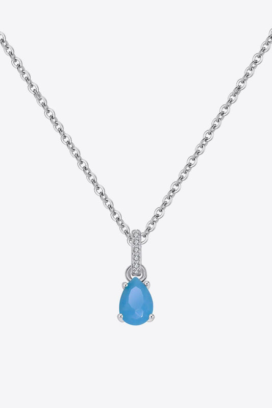 Teardrop Turquoise 4-Prong Pendant Necklace - Flyclothing LLC