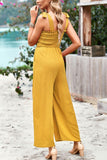 Frill Trim Tie Shoulder Wide Leg Jumpsuit with Pockets - Trendsi