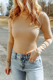 High Neck Long Sleeve Ribbed Top - Trendsi - Flyclothing LLC