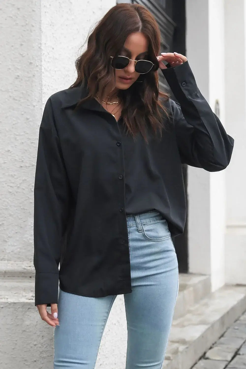 Dropped Shoulder Longline Shirt - Trendsi - Flyclothing LLC