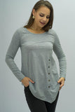 Buttoned Long Sleeve Round Neck Tee - Trendsi