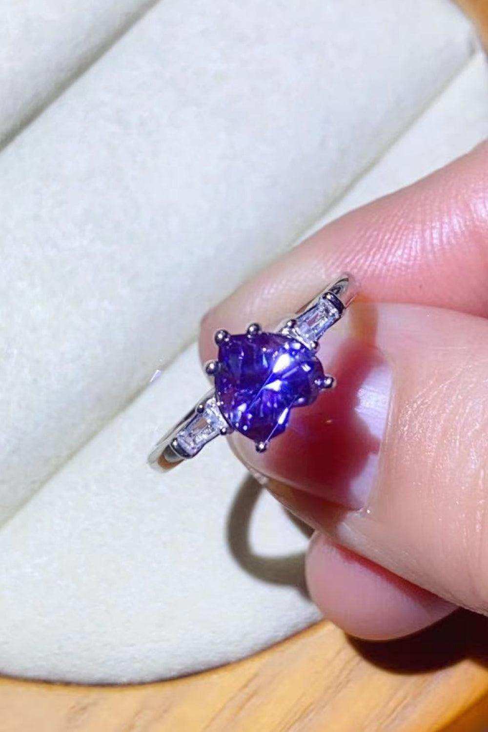 1 Carat Moissanite Heart-Shaped Platinum-Plated Ring in Purple - Trendsi - Flyclothing LLC