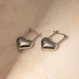 Stainless Steel Heart Lock Drop Earrings - Trendsi