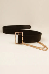 PU Leather Wide Belt with Chain - Trendsi - Flyclothing LLC