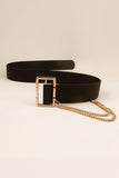 PU Leather Wide Belt with Chain - Trendsi