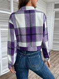 Plaid Button Up Drop Shoulder Cropped Jacket - Trendsi - Flyclothing LLC