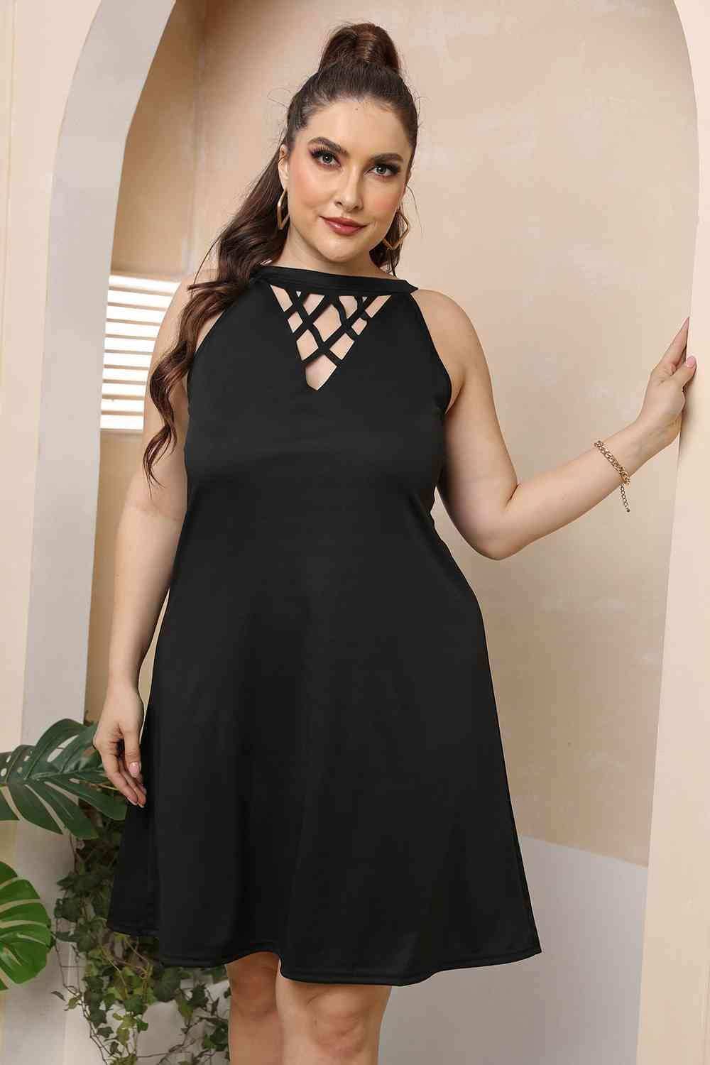 Plus Size Cutout Round Neck Sleeveless Dress - Trendsi - Flyclothing LLC