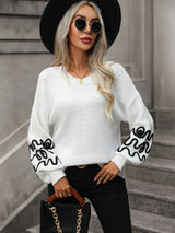 Contrast Drop Shoulder Round Neck Sweater - Trendsi - Flyclothing LLC